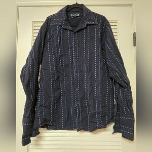 Lanzino - Men's 100% Cotton Black & Blue Long-Sleeve Button-Up Shirt